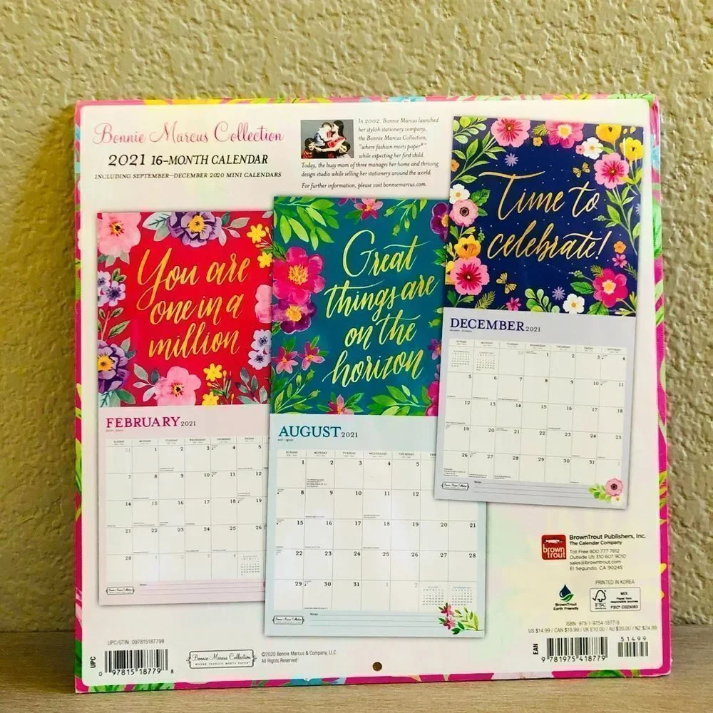 Inspirational Quotes Wall Art Decor Floral 2021 Calendar
